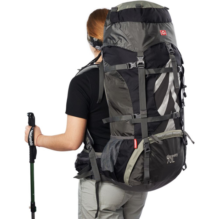 Рюкзак туристичний Naturehike NH70B070-B, 70 л + 5 л, чорно-сірий 