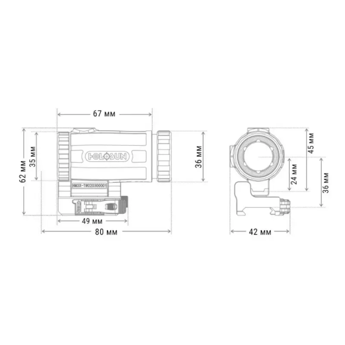 Магніфер Holosun HM3XT Micro 3x з відкидним кріпленням на Weaver/Picatinny 