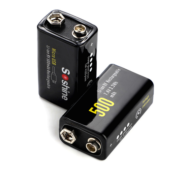 Акумулятор Soshine USBLi-7.4 V-500, 6F22( крона), microUSB, 7.4 V, 500mAh, Li-Po 