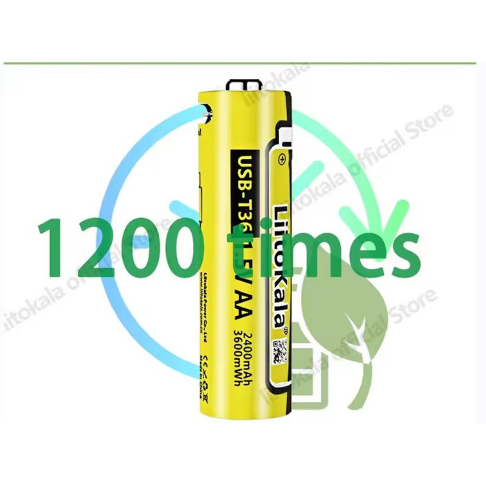 Набір акумуляторів з 4 шт LiitoKala USB-T36 + USB Type-C кабель зарядки 