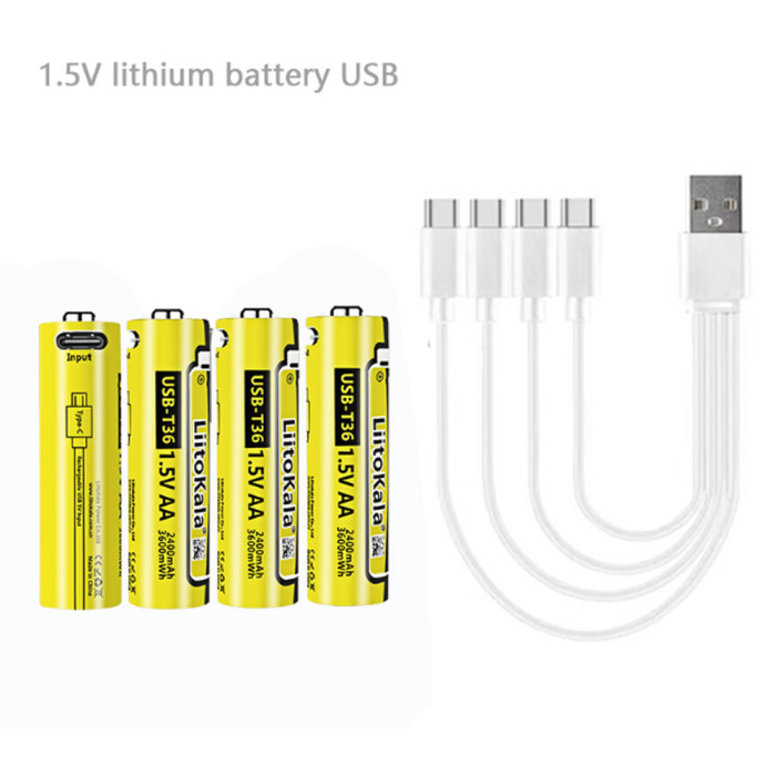Набір акумуляторів з 4 шт LiitoKala USB-T36 + USB Type-C кабель зарядки 