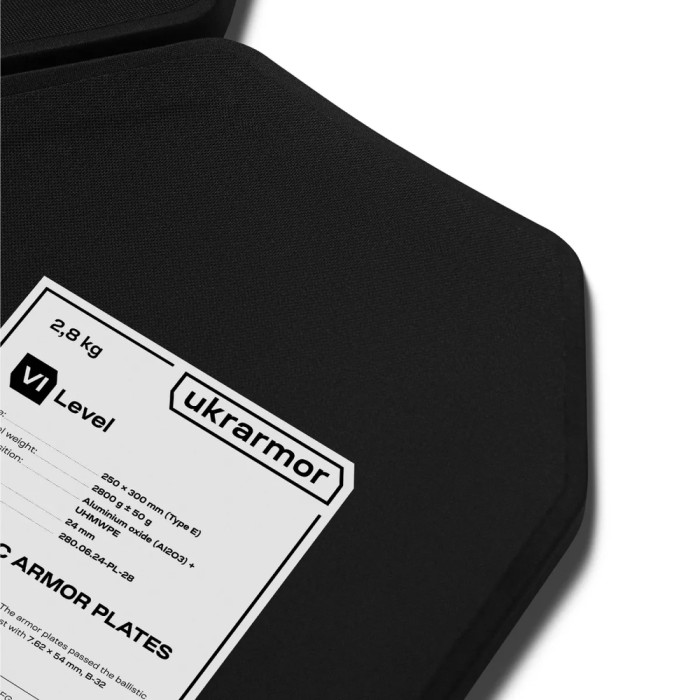 Комплект бронеплит керамічних Ukrarmor 6 клас, 5,6 кг M (25х30 см.) 