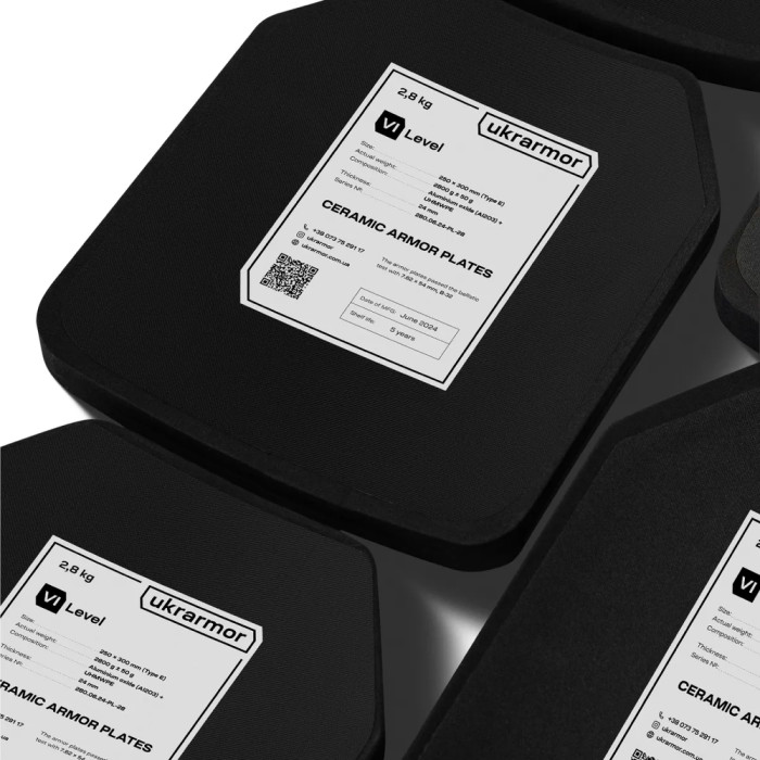 Комплект бронеплит керамічних Ukrarmor 6 клас, 5,6 кг M (25х30 см.) 