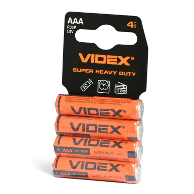Батарейки сольові Videx R03P/AAA 4шт упак SHRINK CARD