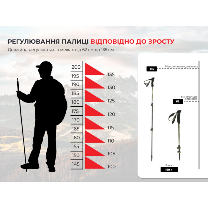 Трекінгова палиця 3-сек. Naturehike ST 03 7075 AL NH17D017-D, чорна 