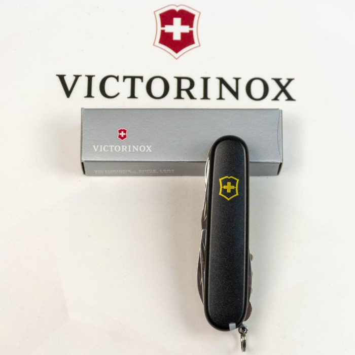 Складаний ніж Victorinox HUNTSMAN MAT чорний матовий лак з жовт.лого 