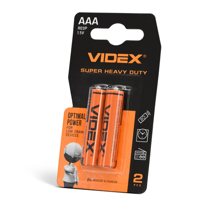 Батарейки сольові Videx R03P/AAA, 2шт упак