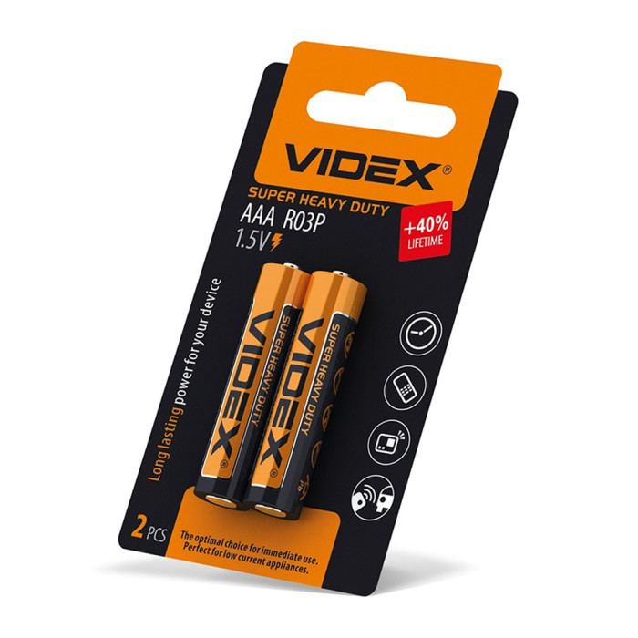 Батарейки сольові Videx R03P/AAA, 2шт упак