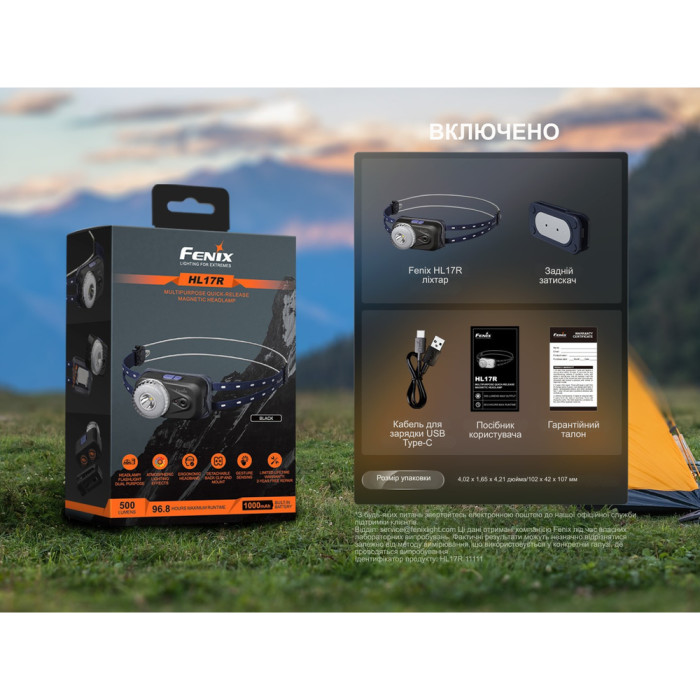 Ліхтар налобний Fenix HL17R, чорний 