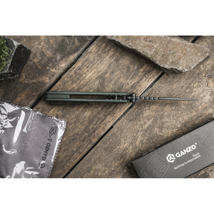 Нiж складаний Ganzo G768PT-GB синьо-зелений, чорний клинок 