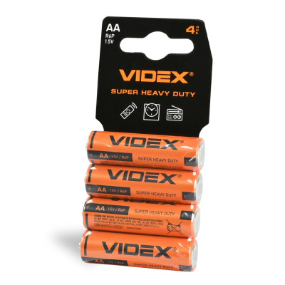 Батарейки сольові Videx R06P/AA 4 SHRINK CARD