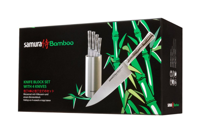 Набір з 4-х кухонних ножів і підставки Samura Bamboo SBA-05 
