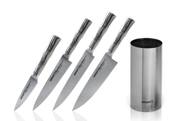 Набір з 4-х кухонних ножів і підставки Samura Bamboo SBA-05 