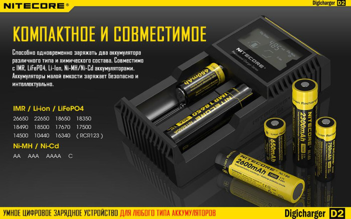 Зарядний пристрій Nitecore Digicharger D2 з LED дисплеєм 