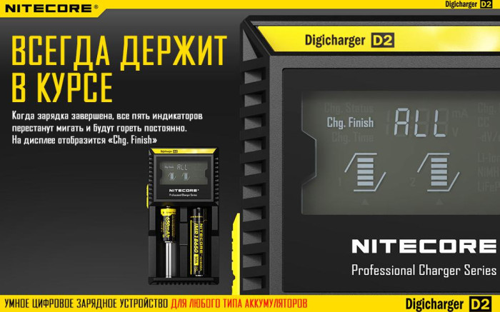 Зарядний пристрій Nitecore Digicharger D2 з LED дисплеєм 