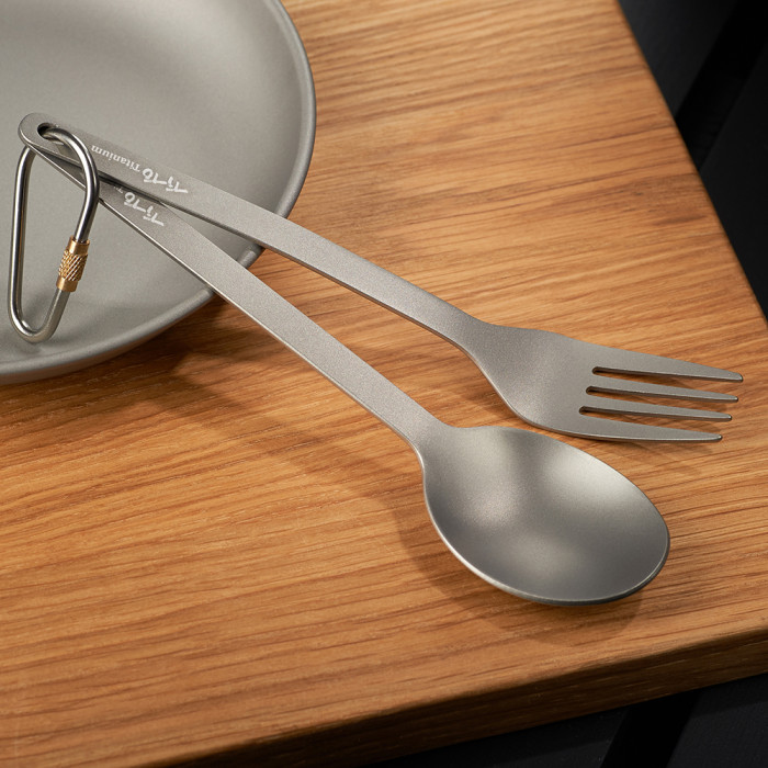 Ложка+виделка  з прямою ручкою тип D+Е титанова TiTo Titanium сіра 