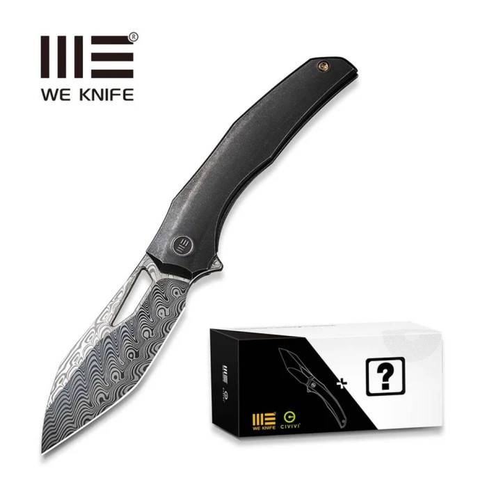 Ніж складаний туристичний Weknife Ignio Mystery Box, (8.39 см) Damasteel (Hakkapella) / 6AL4V Titanium чорний 
