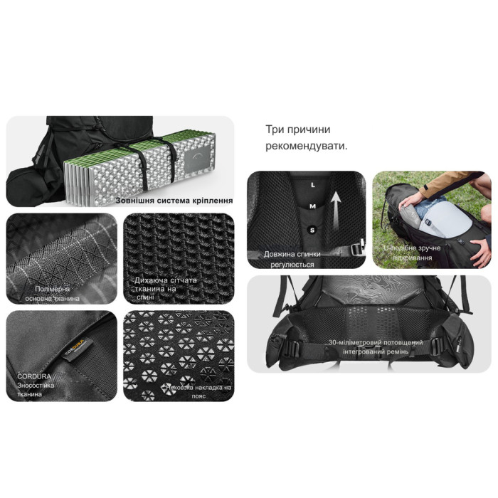 Рюкзак туристичний Naturehike Helium CNK2450XB014, 70 л, чорний, M 