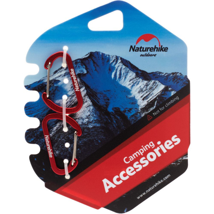 Карабін алюмінієвий Naturehike D-type NH15A004-H, 4 см, червоний (2 шт.) 