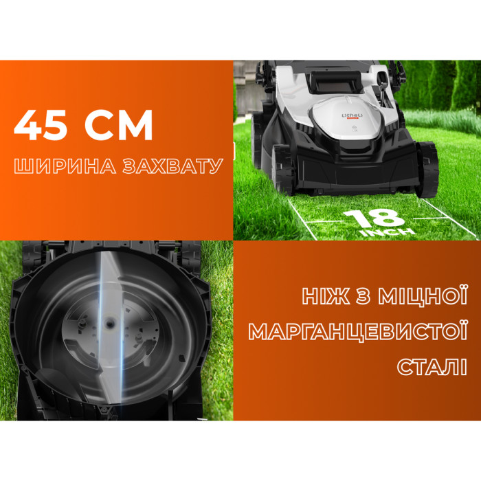 Акумуляторна газонокосарка Litheli, живлення від павербанків (УМБ Litheli Power Bank 20000 mAh, 45 W, 4А 2 шт в комплекті) 