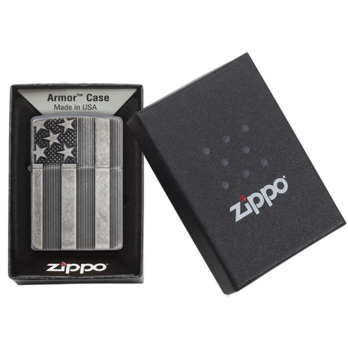 Запальничка Zippo 28973 U.S. Flag Armor Antq Slvr Plate 28974 