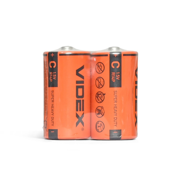 Батарейки сольові Videx R14P/C, 2шт упак