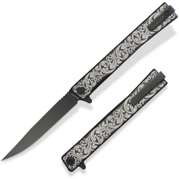 Ніж Ocaso Solstice, Engraved titanium Scroll Pattern, Black 