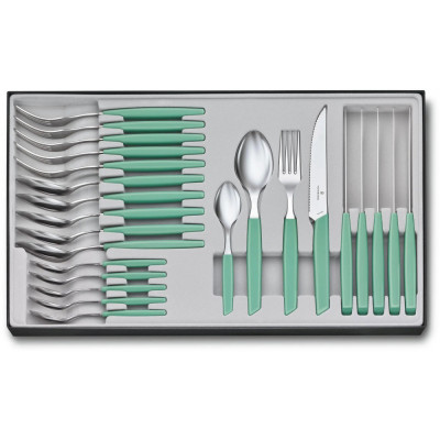 Набір кухонний Victorinox Swiss Modern Table Set 24 шт з м'ятою. ручкою (6 ножів steak, 6 виделок, 6 ложок, 6 ложок)