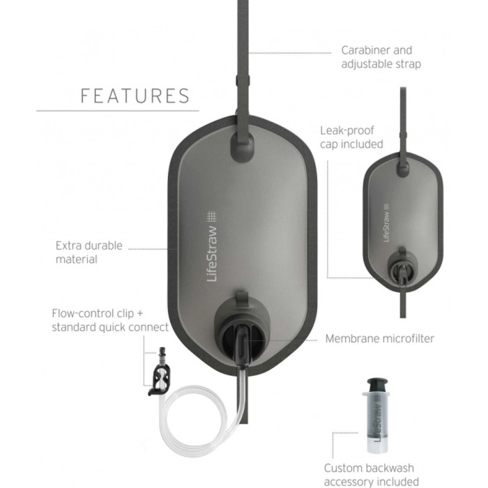 Фільтр для води LifeStraw Peak Gravity, 8 л, Dark Mountain Gray (LSW LSPSF8GRWW) 
