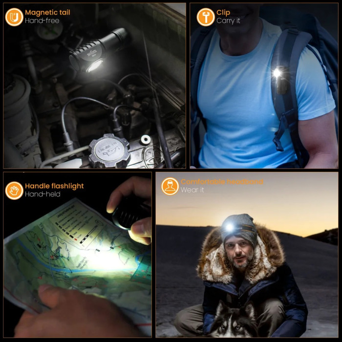 Ліхтар налобний Sofirn HS10 Mini 5000K з акумулятором, чорний  