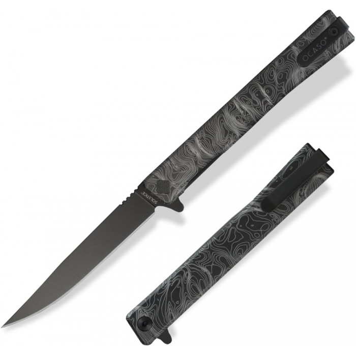 Ніж Ocaso Solstice, Engraved titanium Topo Pattern, Black 
