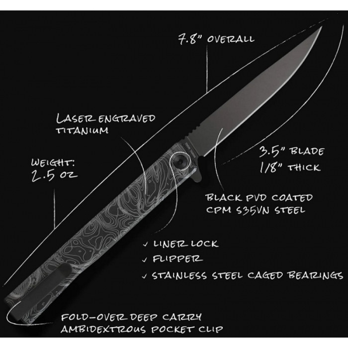 Ніж Ocaso Solstice, Engraved titanium Topo Pattern, Black 