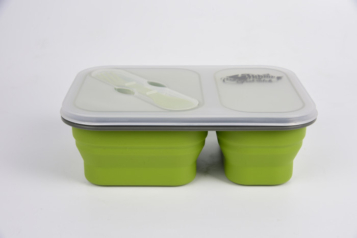 Контейнер TRAMP складаний силіконовий 2 відділи з кришкою защіпкою 900мл (з ложкою-виделкою) , Помаранчевий 