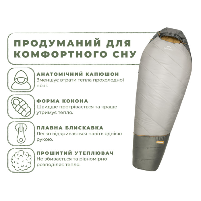 Спальник Naturehike Pro MG270 CNK2550WS044, p-p XL, зелений