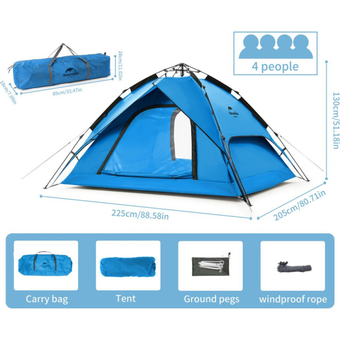 Намет чотиримісний автоматичний Naturehike NH21ZP008, блакинтний 
