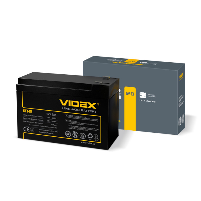 Акумулятор Videx  6FM9 свинцево-кислотний 12V/9Ah 