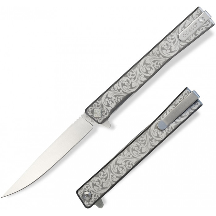Ніж Ocaso Solstice, Engraved titanium, Scroll Pattern, Satin 