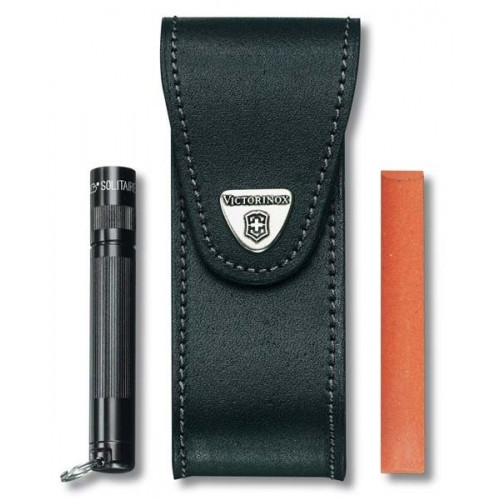 Чохол на пояс Victorinox шкіряний чорний з відділенням для ліхтарика і точила (Vx40523. 32) 