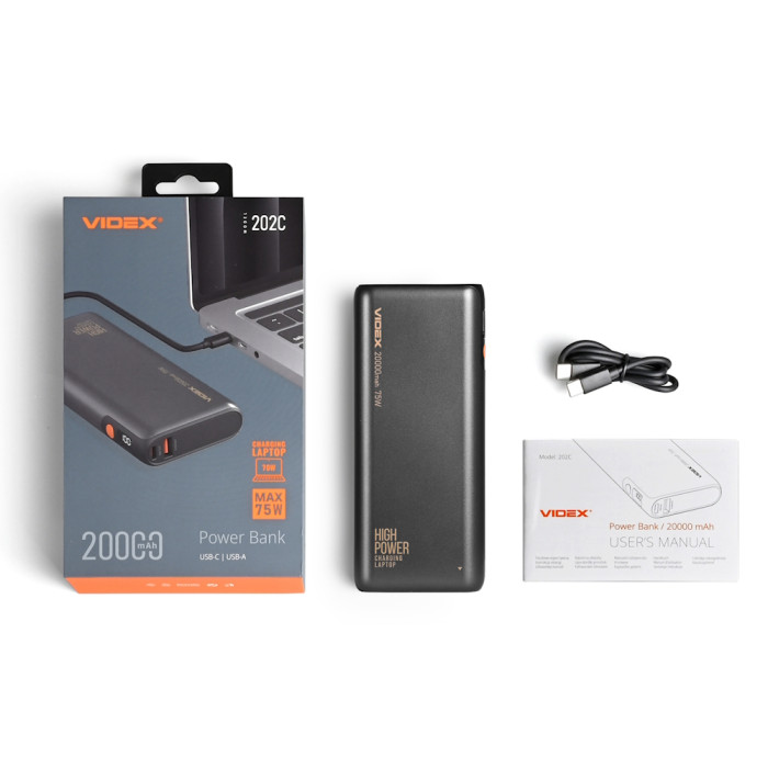 Повербанк 20000mAh VIDEX VPB-202C-G 75W Black 