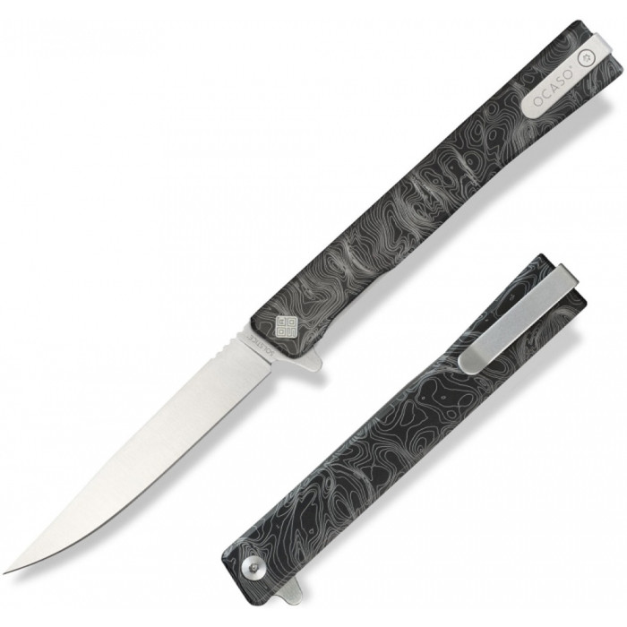 Ніж Ocaso Solstice, Engraved titanium, Topo Pattern, Satin 