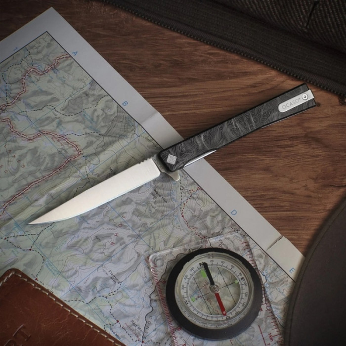 Ніж Ocaso Solstice, Engraved titanium, Topo Pattern, Satin 
