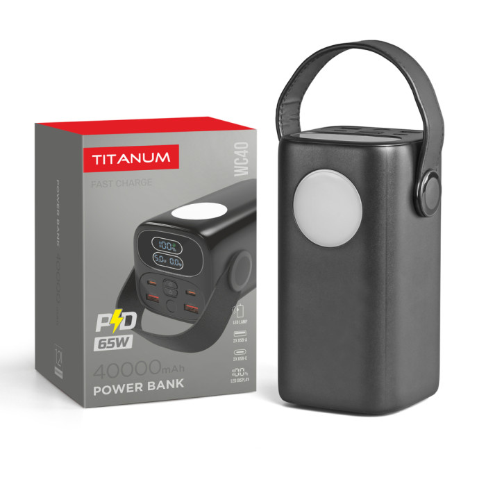Повербанк 40000mAh TITANUM WC40 PD65W Black 