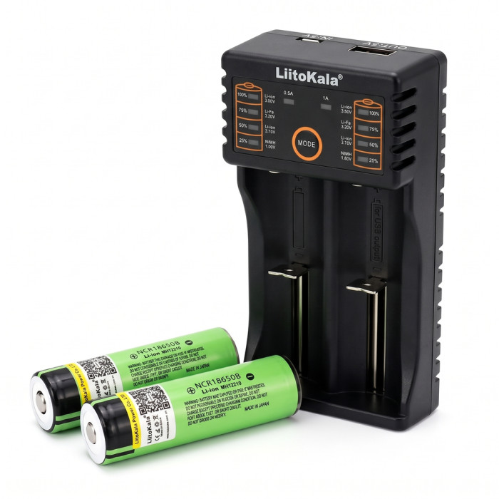 Набір LiitoKala: зарядний пристрій та 2 акумулятори 34B-PCB 18650 3400mah