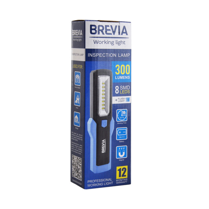Ліхтар інспекційний Brevia LED 8SMD+1W LED 300lm, 3xAA 