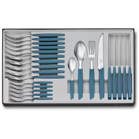 Набір кухонний Victorinox Swiss Modern Table Set з синьою ручкою (6 ножів steak, 6 виделок, 6 ложок, 6 ложок)
