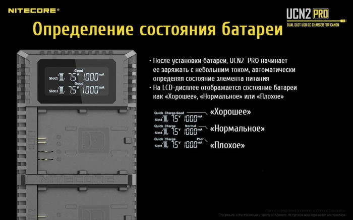 Зарядний пристрій Nitecore UCN2 PRO для Canon (LP-E6N) 