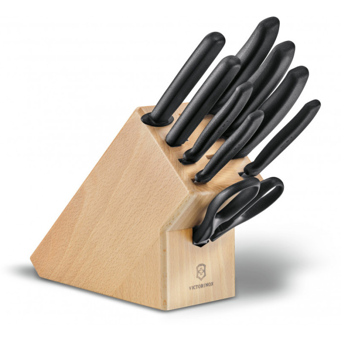 Набір кухонний Victorinox SwissClassic Cutlery Block 9шт з черн. ручкою з підст. (6 ножів, точило, вилка, ножиці) 