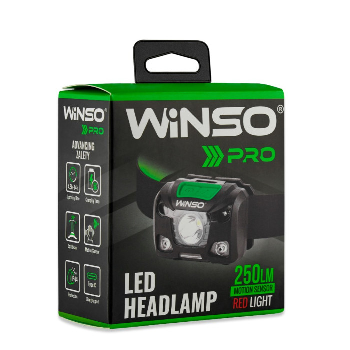 Ліхтар налобний Winso PRO 250Lm, 5W XPG , 1200mAh/3xAAA, Sensor White/Red 