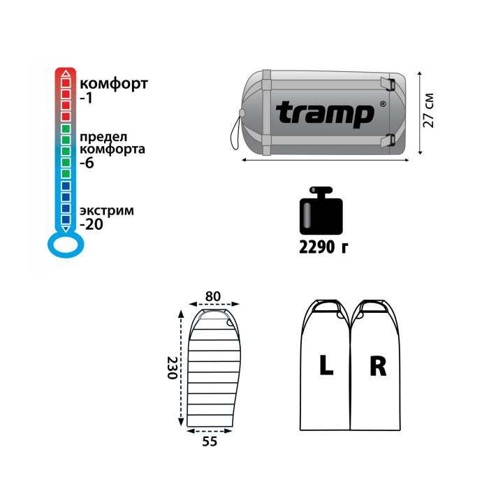 Спальний мішок Tramp Siberia 7000 чорно /оранж L TRS-042-L 