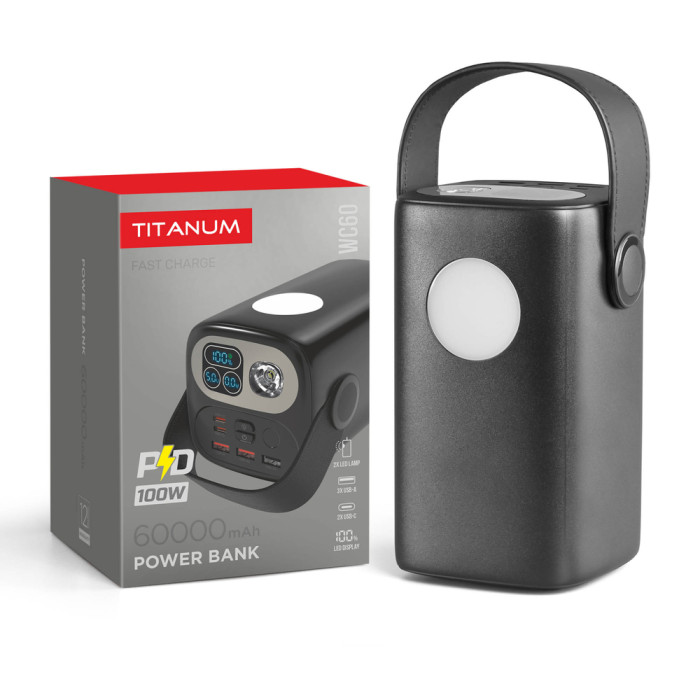 Повербанк 60000mAh TITANUM WC60 PD100W Black 